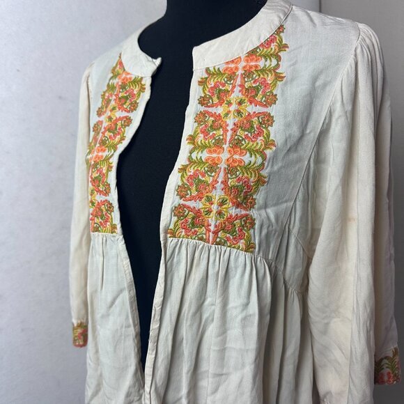 Chelsea‎ & Violet C & V top sz L open Floral Embroidered Peasant Kimono Cardigan - Picture 2 of 6